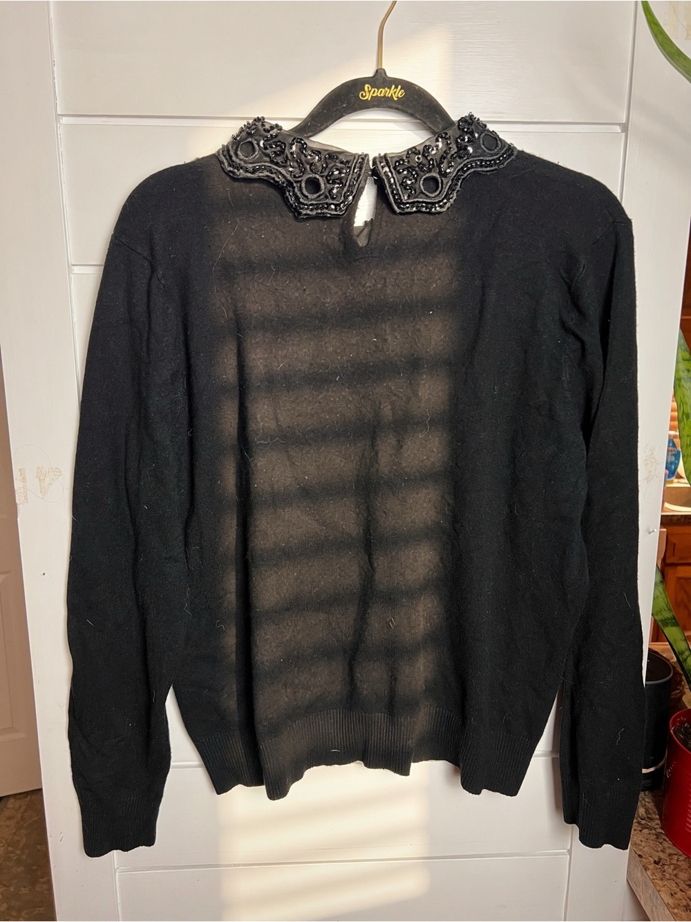 LIV Black Knit Sweater with Beaded Embellished Peter Pan Collar - Picture 2 of 6